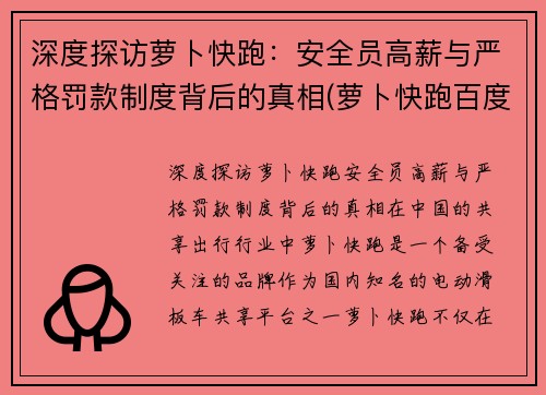 深度探访萝卜快跑：安全员高薪与严格罚款制度背后的真相(萝卜快跑百度百科)