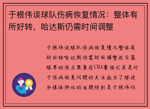 于根伟谈球队伤病恢复情况：整体有所好转，哈达斯仍需时间调整