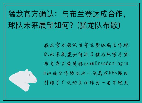 猛龙官方确认：与布兰登达成合作，球队未来展望如何？(猛龙队布歇)